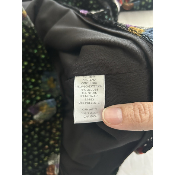 Eva Franco Velvet Floral Metallic Blouse Womens Size 6 Black Green - Picture 5 of 9